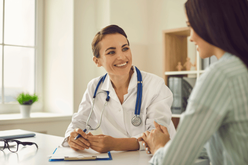 Doctor talking to patient about an online weight loss prescription
