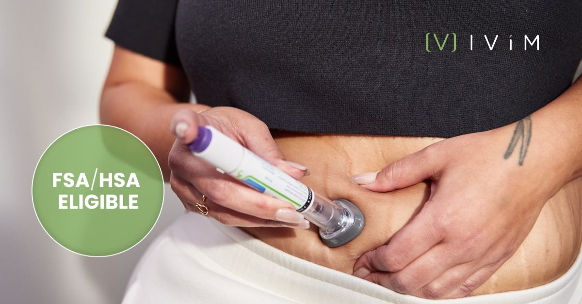 Woman self-administering FSA/HSA eligible GLP-1 medication for weight management